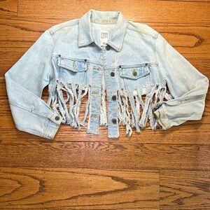 Furst of a Kind Blue Denim Y2K Vintage Cropped Distressed Jean Jacket A32
